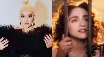 Christina Aguilera em clique nas redes e Madonna no clipe de Like a Prayer - Instagram/YouTube