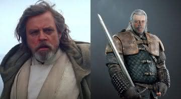 Mark Hamill como Luke Skywalker e em montagem como Vesemir - Divulgação/Disney/Twitter