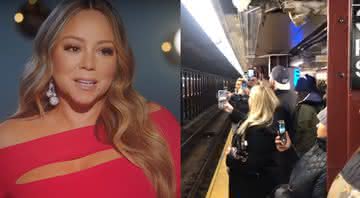 Mariah Carey em documentário da Amazon e os usuários de metrô cantando o hit natalino - YouTube/Twitter