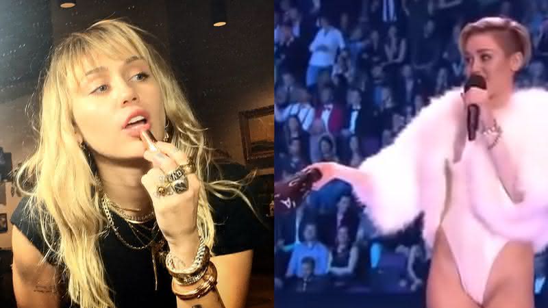 Miley Cyrus em clique nas redes e a artista no EMA de 2013 - Instagram/YouTube