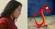 Mulan no live-action e Mushu na animação - Reprodução/YouTube