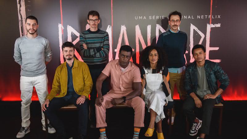 , , Lee Taylor, Pedro Morelli, Pedro Wagner, Seu Jorge, Naruna Costa, Danilo Grangheia e Wesley Guimarães na coletiva de imprensa de Irmandade, em São Paulo. - Helena Yoshioka/Netflix