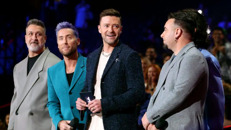 *NSYNC, que se reuniu no MTV Video Music Awards deste ano, anunciou uma nova música, "Better Place", para a trilha sonora de "Trolls 3" - Mike Coppola/Getty Images for MTV