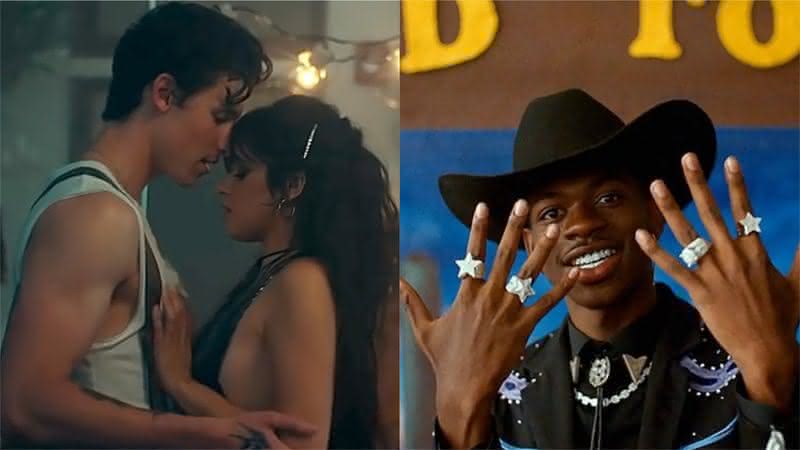 Trecho dos clipes de Señorita e de Old Town Road (Reprodução/YouTube)