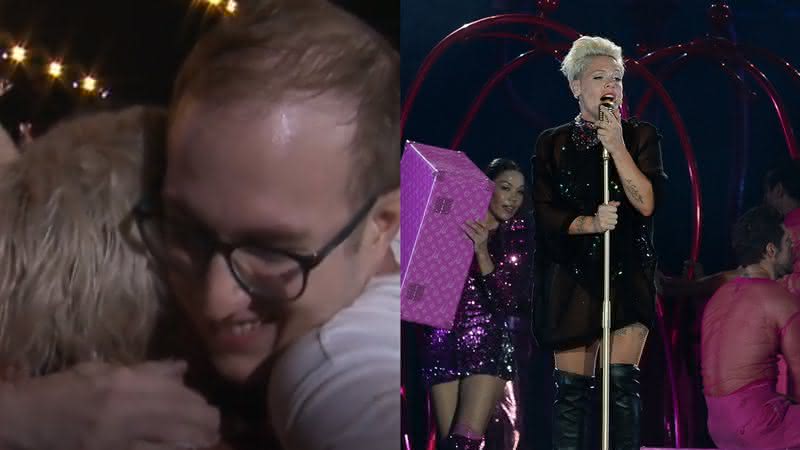 Fã pede namorado em casamento no show da P!nk - Francisco Cepeda/AgNews e Reprodução/TV Globo