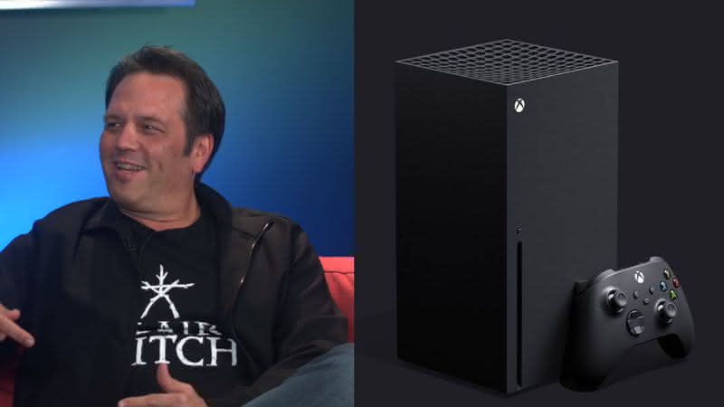 Phil Spencer em entrevista ao Giant Bomb e imagem do Xbox Series X - Reprodução/YouTube/Divulgação/Microsoft