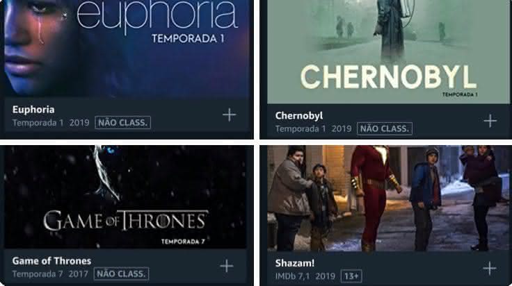 Imagens do catálogo da plataforma de streaming - Amazon Prime Video