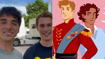 Taylor Zakhar Perez e Nicholas Galitzine vão interpretar Alex e Henry em "Vermelho, Branco e Sangue Azul" - Reprodução/Prime Video/Editora Seguinte