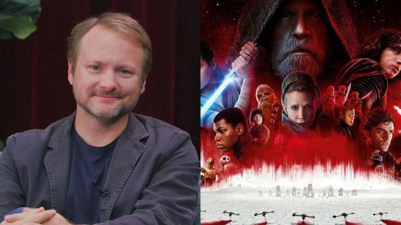 Rian Johnson em entrevista para a Entertainment Tonight e cartaz de Os Últimos Jedi - Entertainment Tonight/Divulgação/Disney