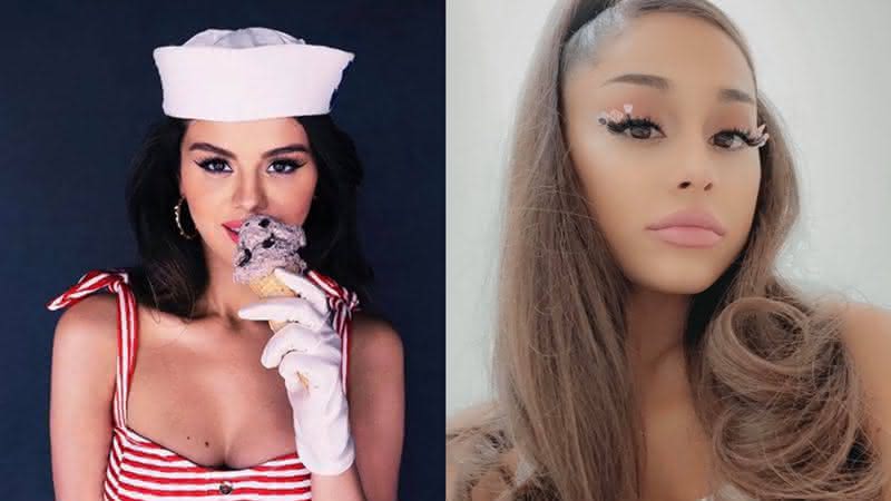 Selena Gomez em foto de divulgação e Ariana Grande em seu perfil nas redes sociais - Instagram