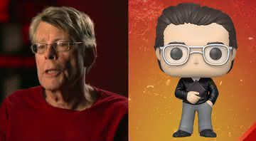 Stephen King em entrevista ao lado de seu boneco Funko - YouTube/Instagram