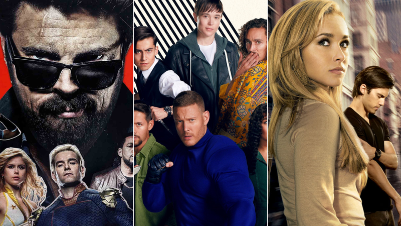 "The Boys", "The Umbrella Academy" e "Heroes" são algumas das séries não convencionais de super-heróis - Reprodução/Amazon Prime Video/Netflix/NBC