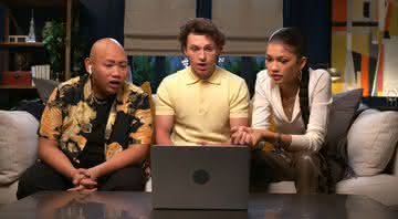 Tom Holland, Zendaya, Jacob Batalon reagindo ao novo trailer de “Homem-Aranha: Sem Volta Para Casa” - (Divulgação/Sony Pictures)