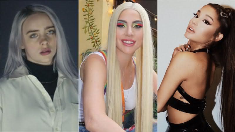 Billie Eilish, Lady Gaga e Ariana Grande (Reprodução/YouTube/Instagram)