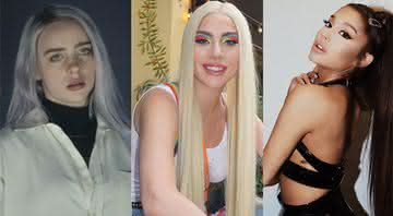 Billie Eilish, Lady Gaga e Ariana Grande (Reprodução/YouTube/Instagram)