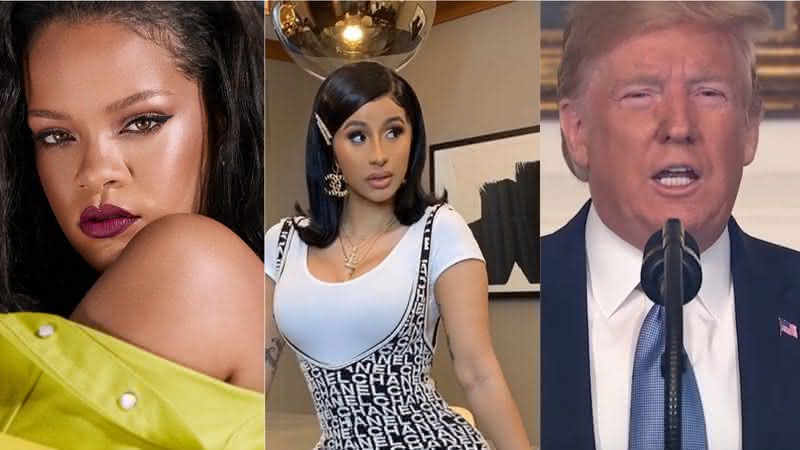 Rihanna, Cardi B e Donald Trump. Reprodução/Instagram/YouTube