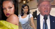 Rihanna, Cardi B e Donald Trump. Reprodução/Instagram/YouTube