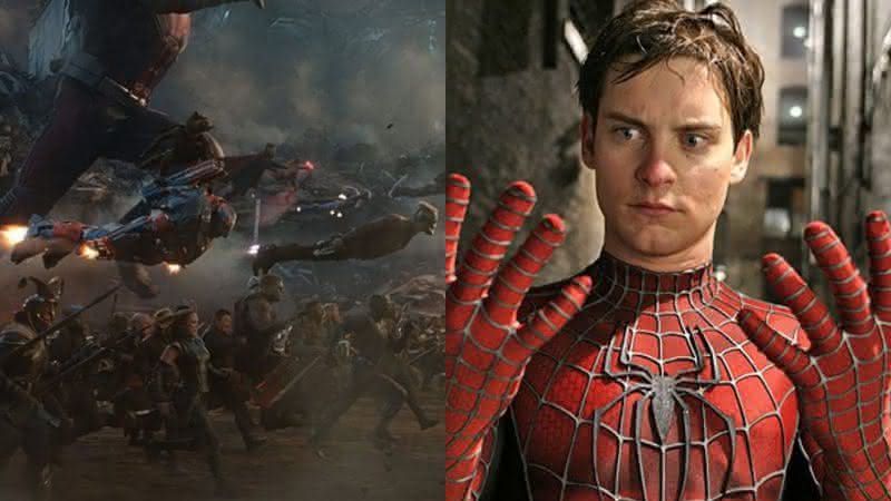 Cena de Vingadores: Ultimato e Tobey Maguire como Homem-Aranha - Reprodução/Disney/Sony Pictures