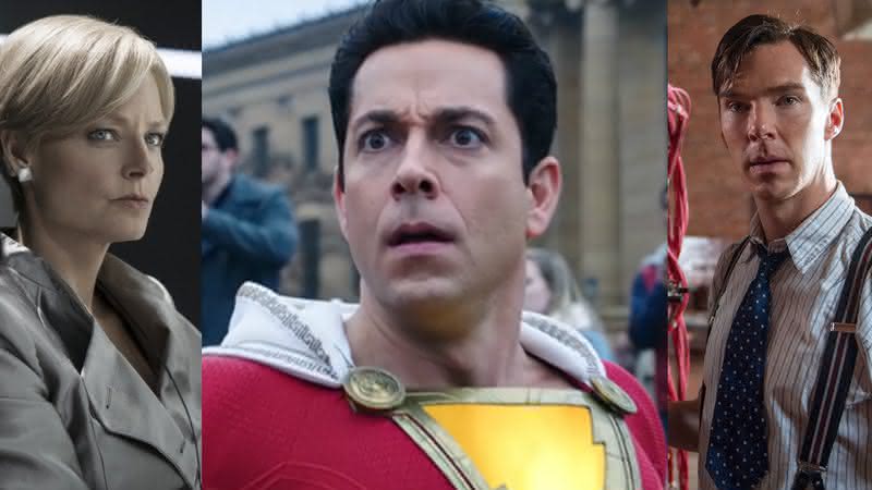 Zachary Levi ao centro, Jodie Foster à esquerda e Benedict Cumberbatch à direita - TriStar Pictures/DC/StudioCanal