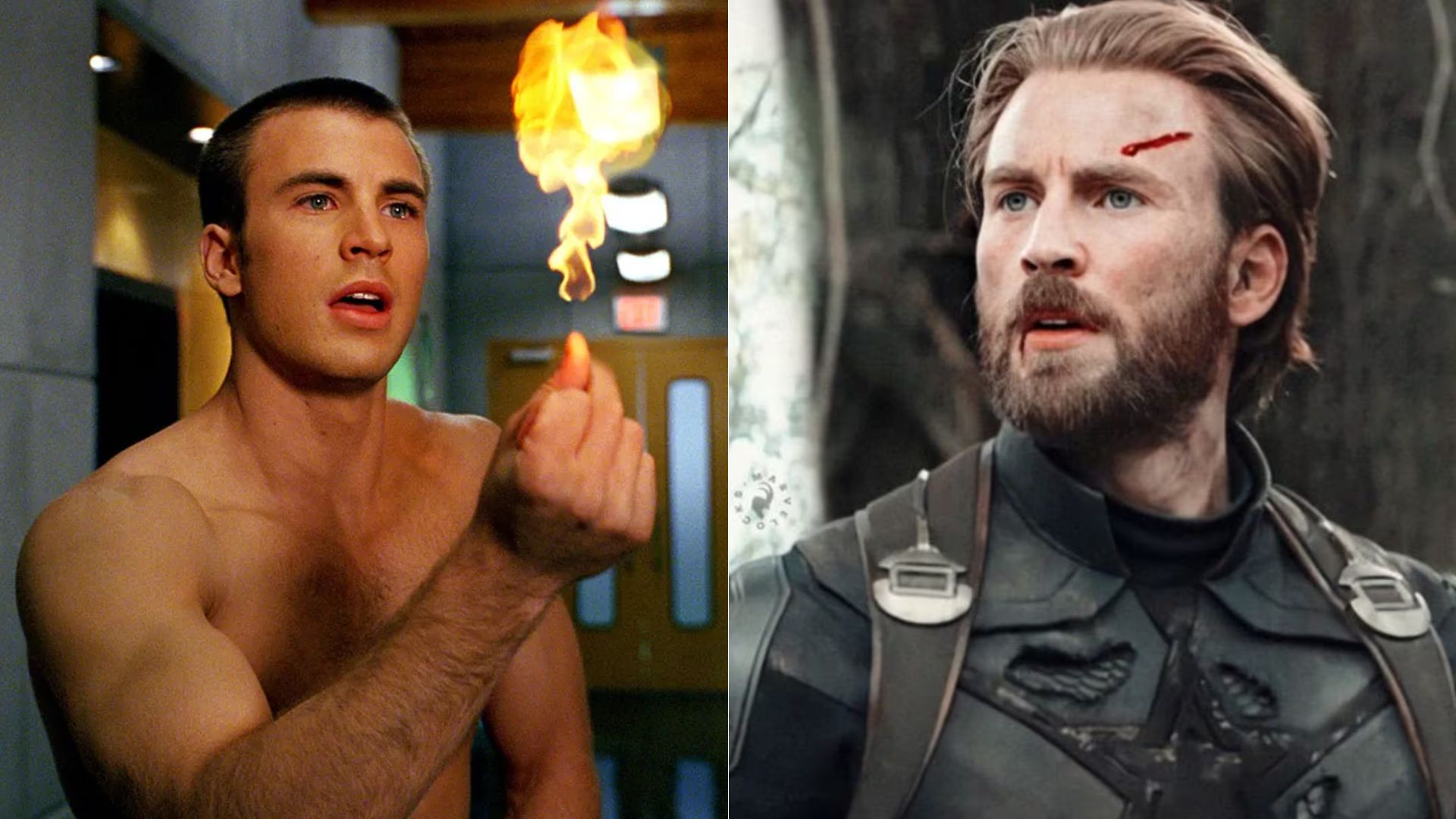 Chris Evans ficou conhecido como Johnny Storm, o Tocha Humana, em "Quarteto Fantástico", antes de assumir o papel do Capitão América (Foto: Reprodução/20th Century Fox/Marvel Studios)