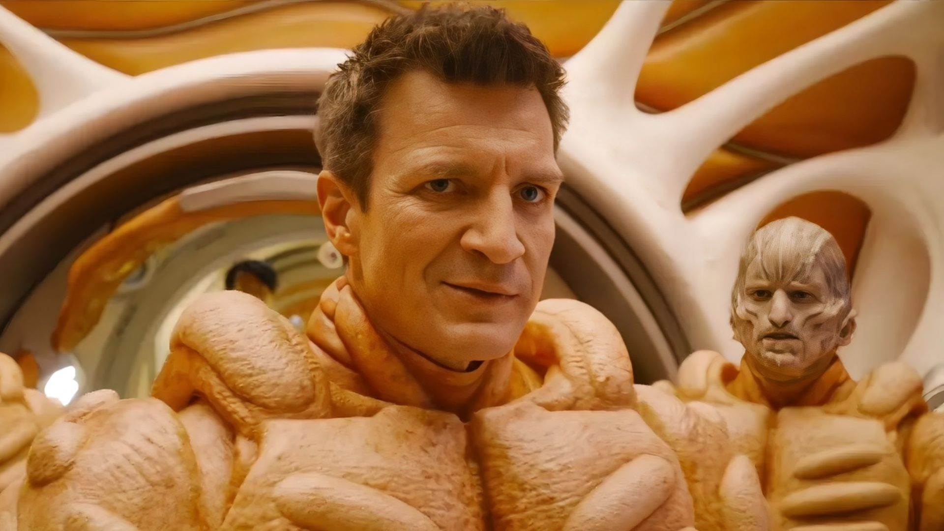 Nathan Fillion, de "Guardiões da Galáxia: Volume 3" (2023), participa de "Deadpool & Wolverine" como Headpool, versão zumbi de Deadpool (Foto: Reprodução/Marvel Studios)