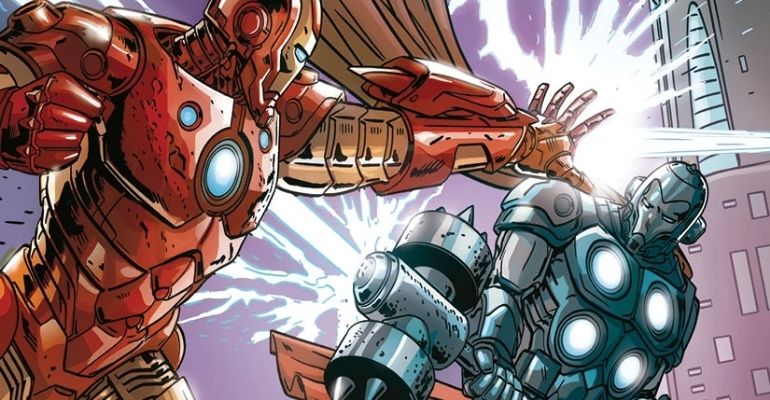 Máquina de Combate substituíra o Homem de Ferro como o protagonista da série "Guerra das Armaduras", adaptada do notório arco dos quadrinhos (Divulgação/Marvel Comics)