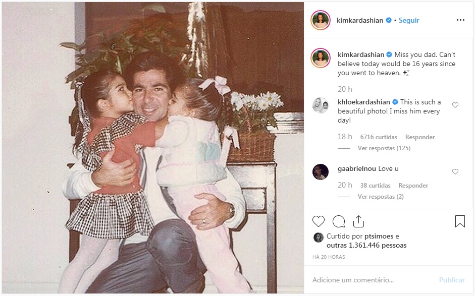 Kim Kardashian homenageia o pai em seu Instagram