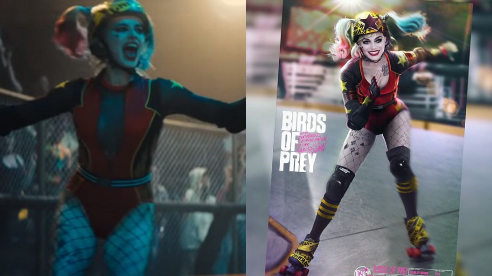 Arlequina pratica Roller Derby em arte conceitual de Aves de Rapina