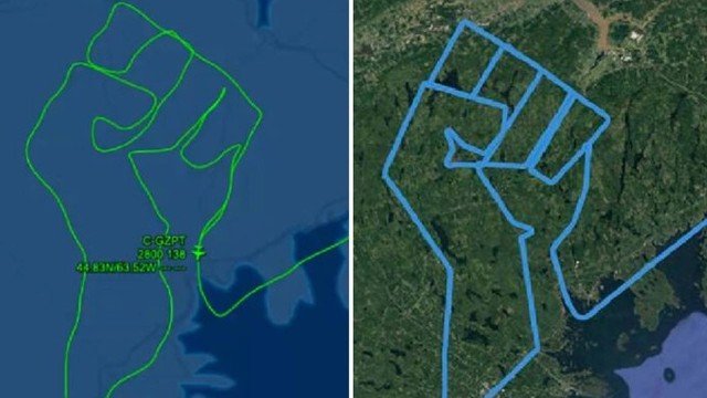 Piloto de avião desenha punho cerrado no céu para homenagear George Floyd e a luta contra o racismo