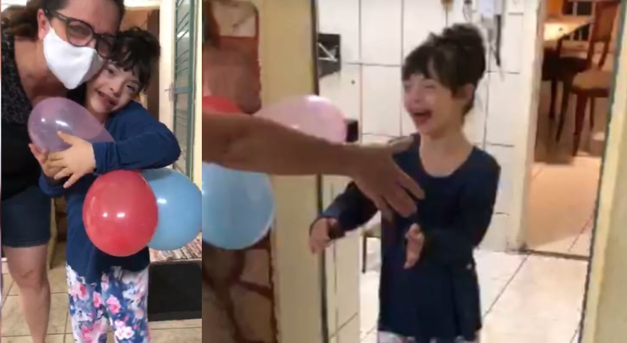 Menina com síndrome Down se emociona ao reencontrar pais curados do coronavírus