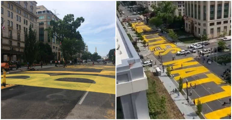 Manifestantes escrevem “Vidas Negras Importam” gigante em rua para a Casa Branca