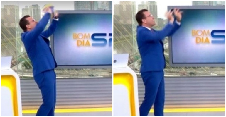 Rodrigo Bocardi joga vôlei ao vivo e diverte internautas