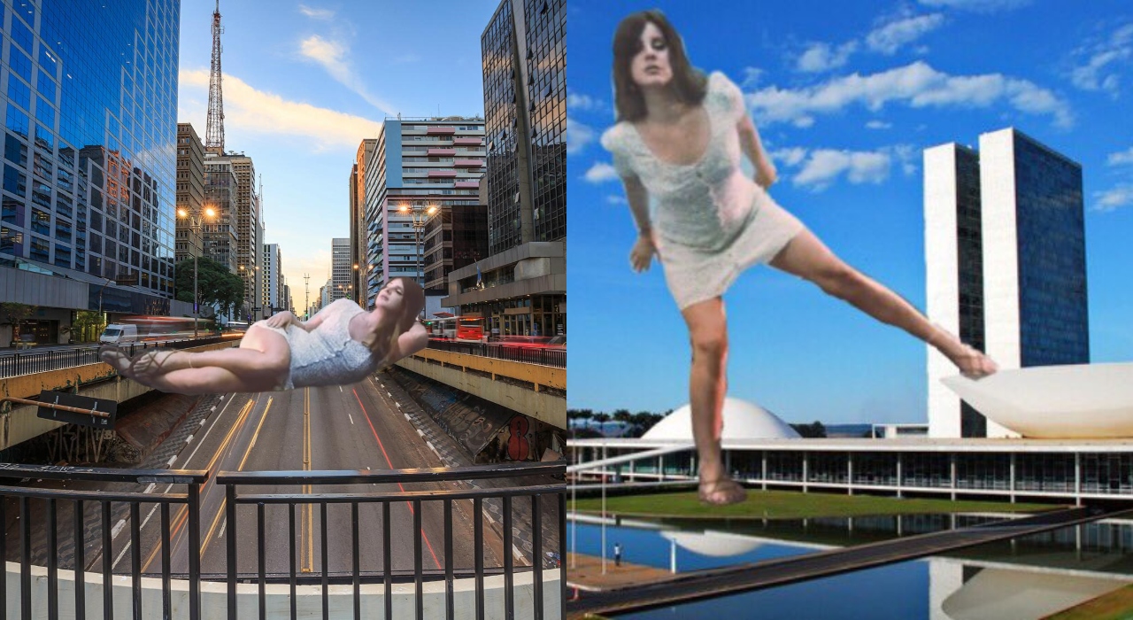 Lana Del Rey gigante sai do clipe de Doin’ Time e invade cidades pelo Brasil