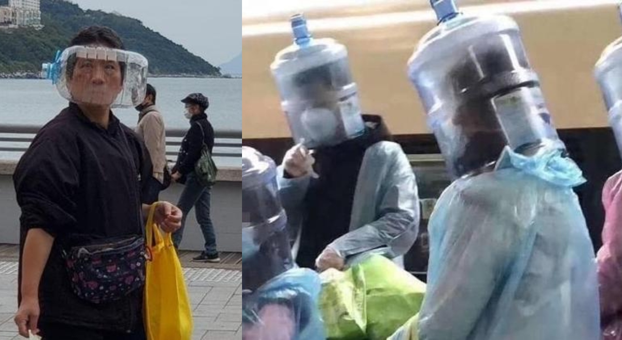Chineses usam galão de água e saco de lixo para se proteger do coronavírus