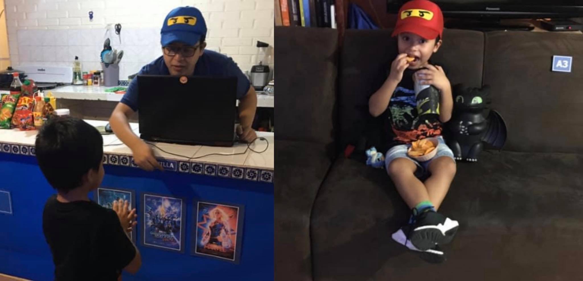 Casal improvisa cinema em casa para filho matar saudade durante a quarentena