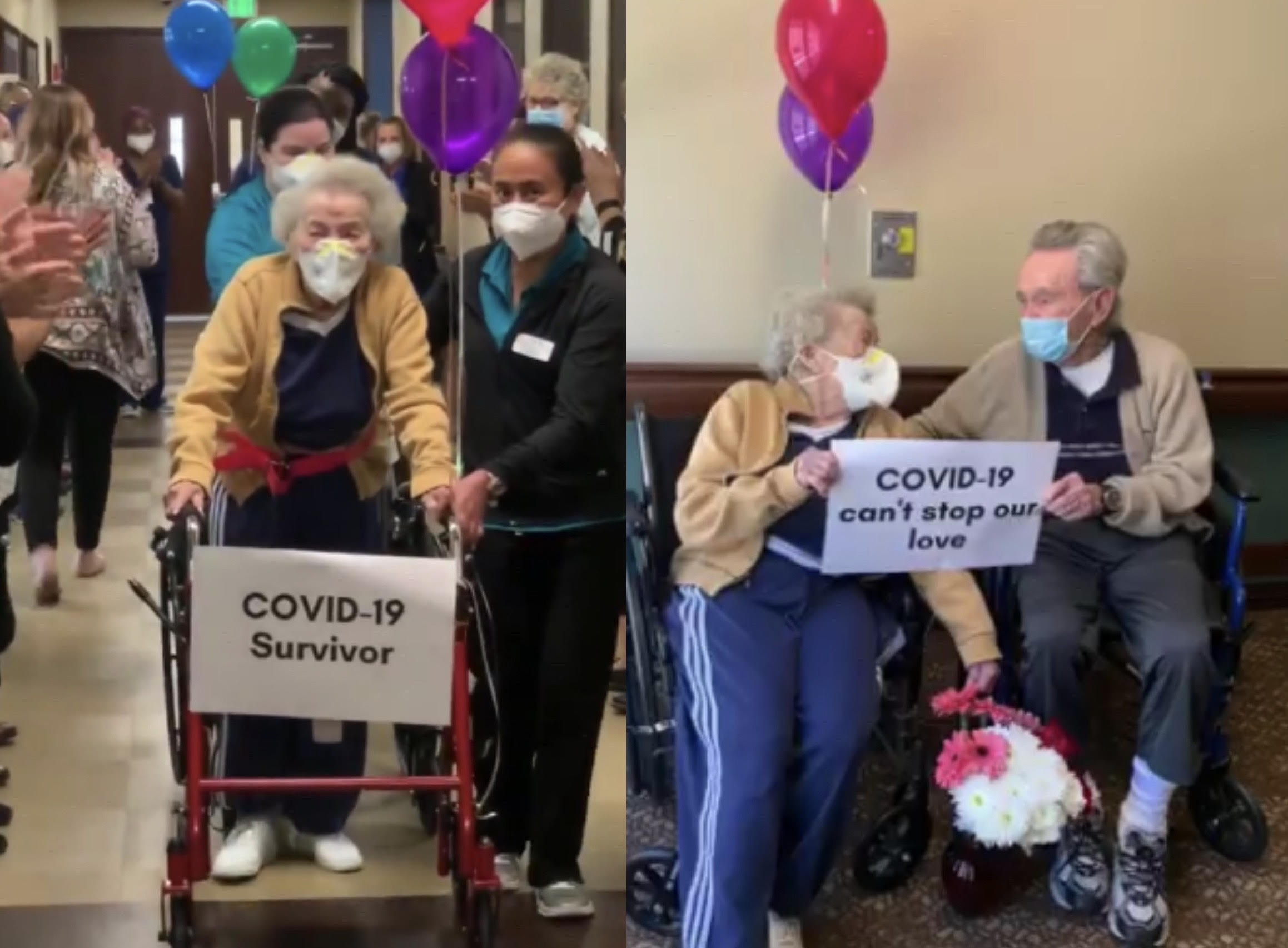 Idosa de 90 anos reencontra marido após vencer coronavírus e recebe declaração de amor