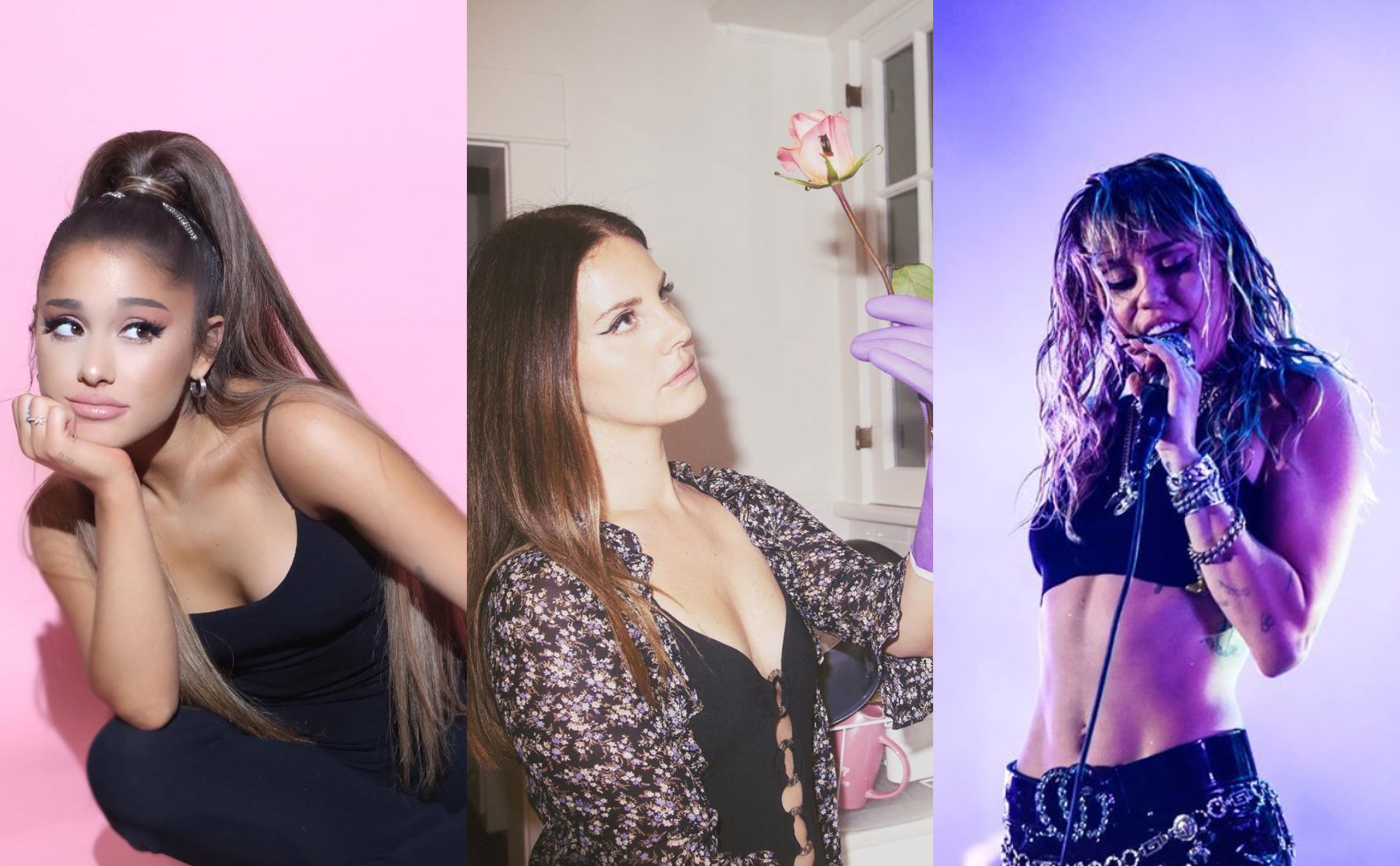 Ariana Grande, Miley Cyrus e Lana Del Rey surgem de asas pretas em teaser de novo clipe