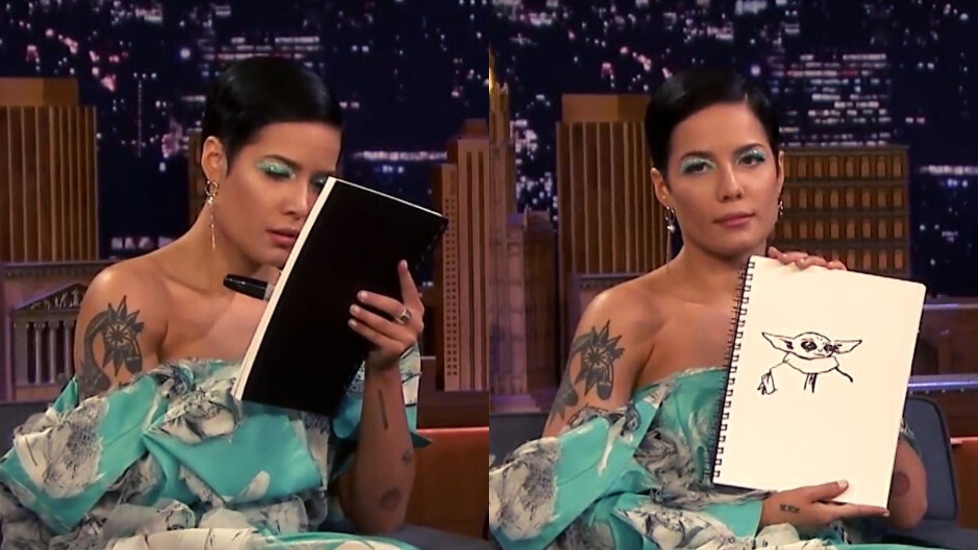 Halsey desenha Baby Yoda em menos de 30 segundos em programa televisivo; assista