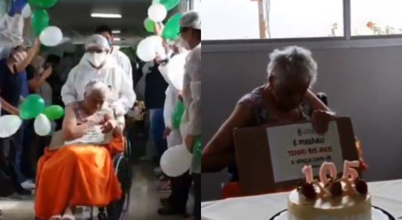 Idosa de 105 anos recebe alta após se recuperar da covid-19 no Amazonas