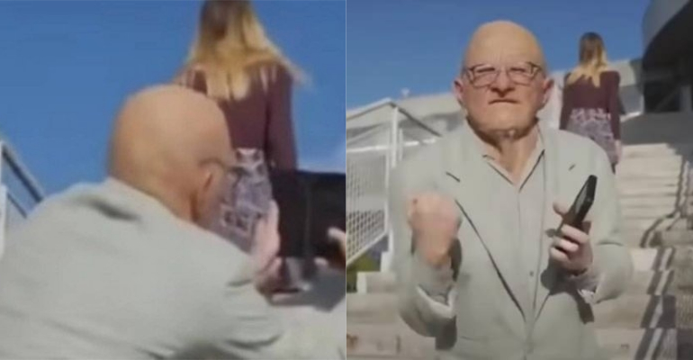 Marca de celulares provoca revolta com propaganda onde um idoso tira fotos sem consentimento das pernas de uma jovem