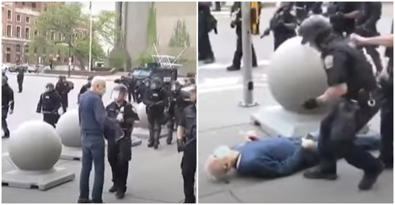 Policiais são suspensos após serem filmados empurrando idoso em protesto