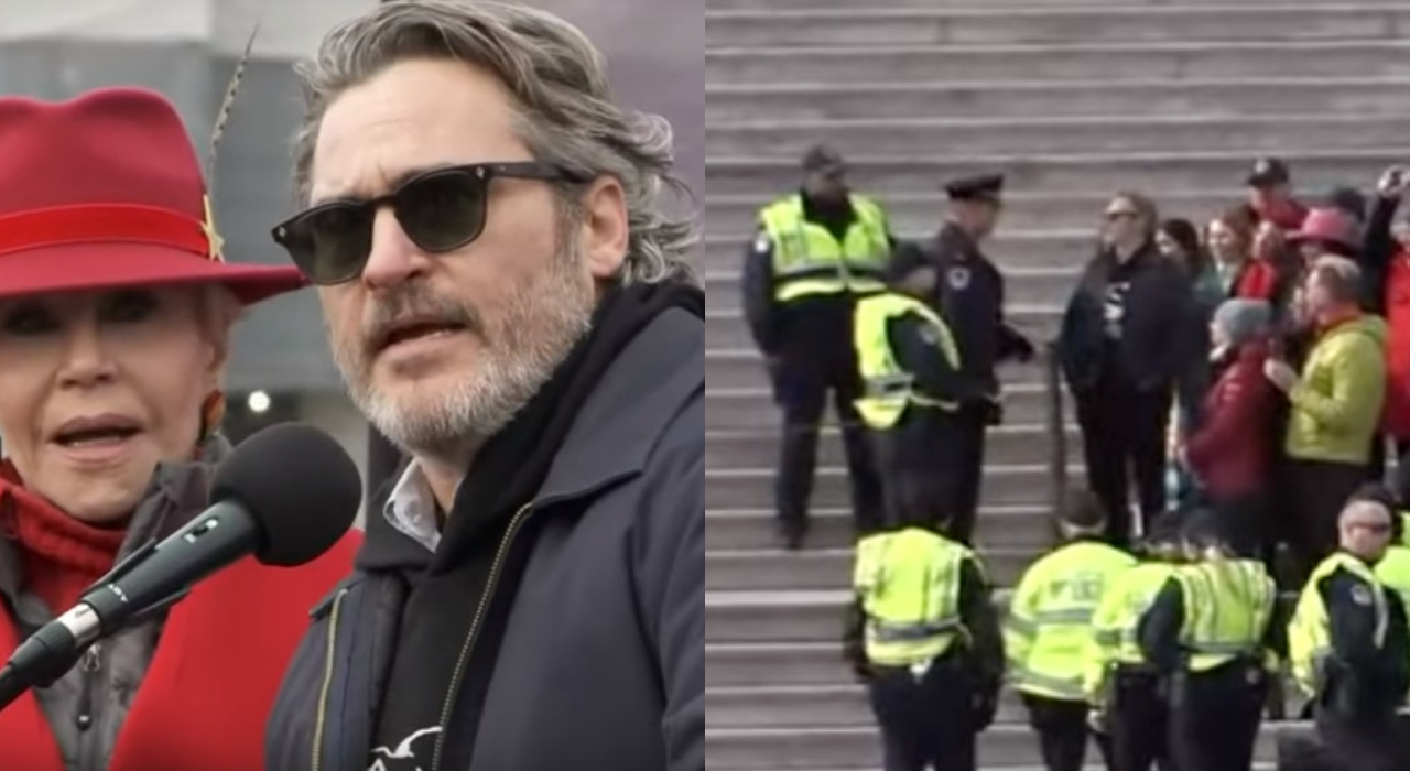 Joaquin Phoenix é preso enquanto protesta contra as mudanças climáticas ao lado de Jane Fonda