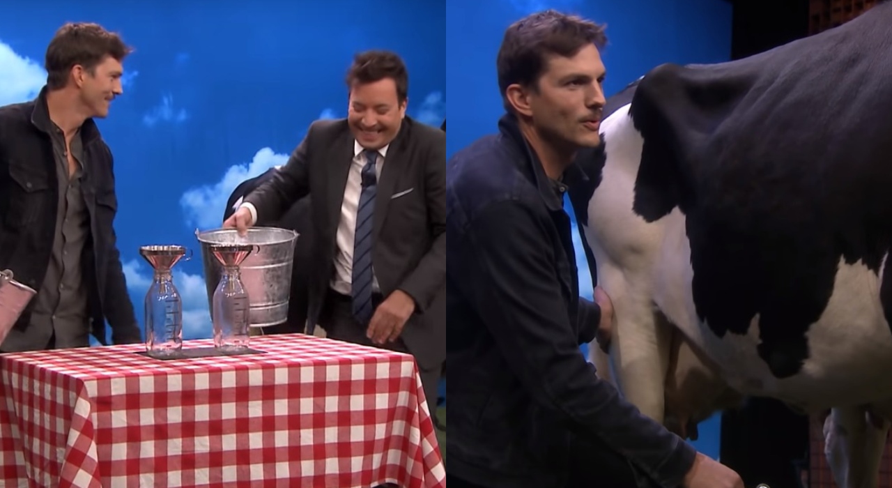 Jimmy Fallon coloca habilidades de Ashton Kutcher como fazendeiro à prova