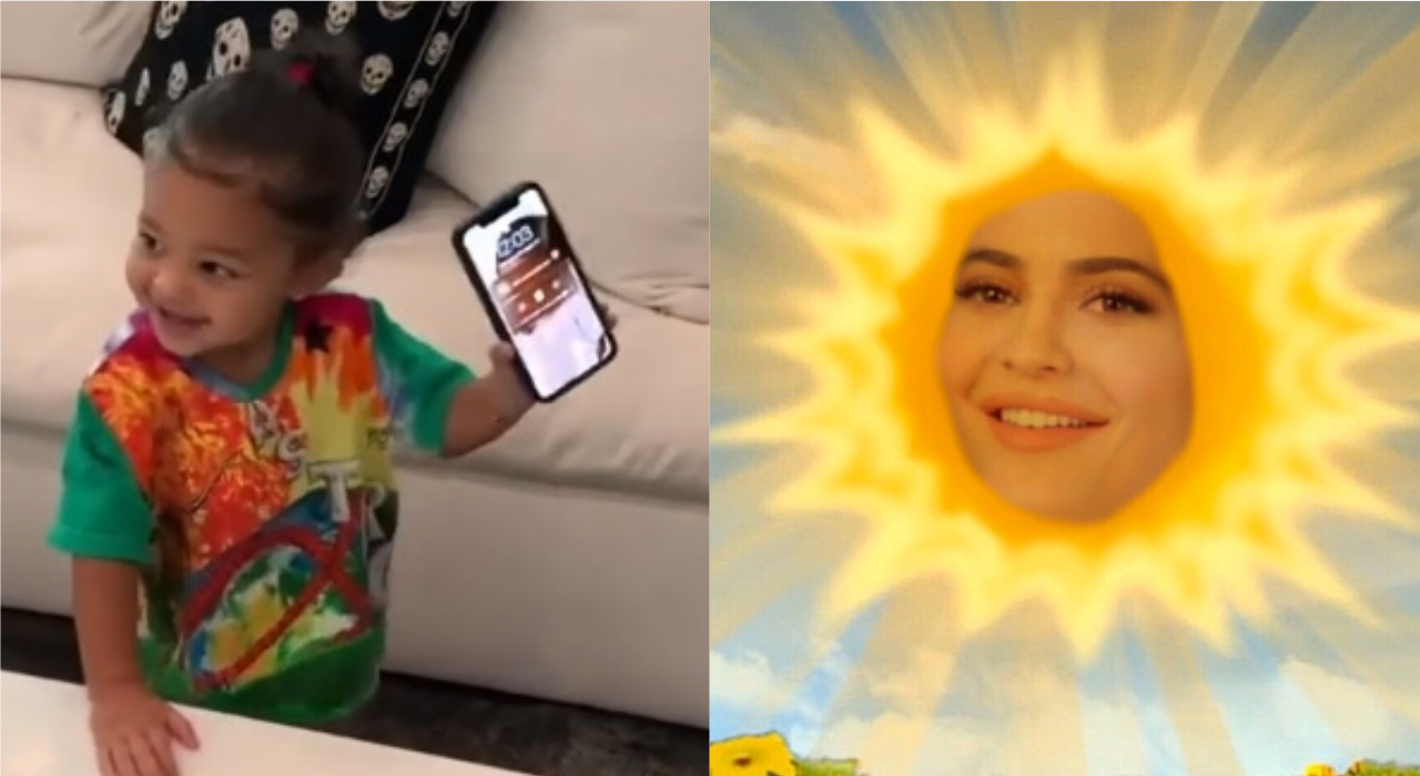 Filha de Kylie Jenner, Stormi, se diverte com meme da mãe e pede para ouvir música de Travis Scott