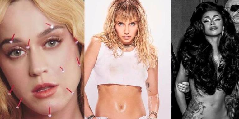 Katy Perry, Miley Cyrus e Cardi B se apoiam pelos seus lançamentos musicais desta sexta-feira