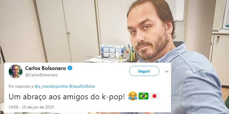 Filho de Bolsonaro tenta interagir com fãs de k-pop, mas usa bandeira do Japão