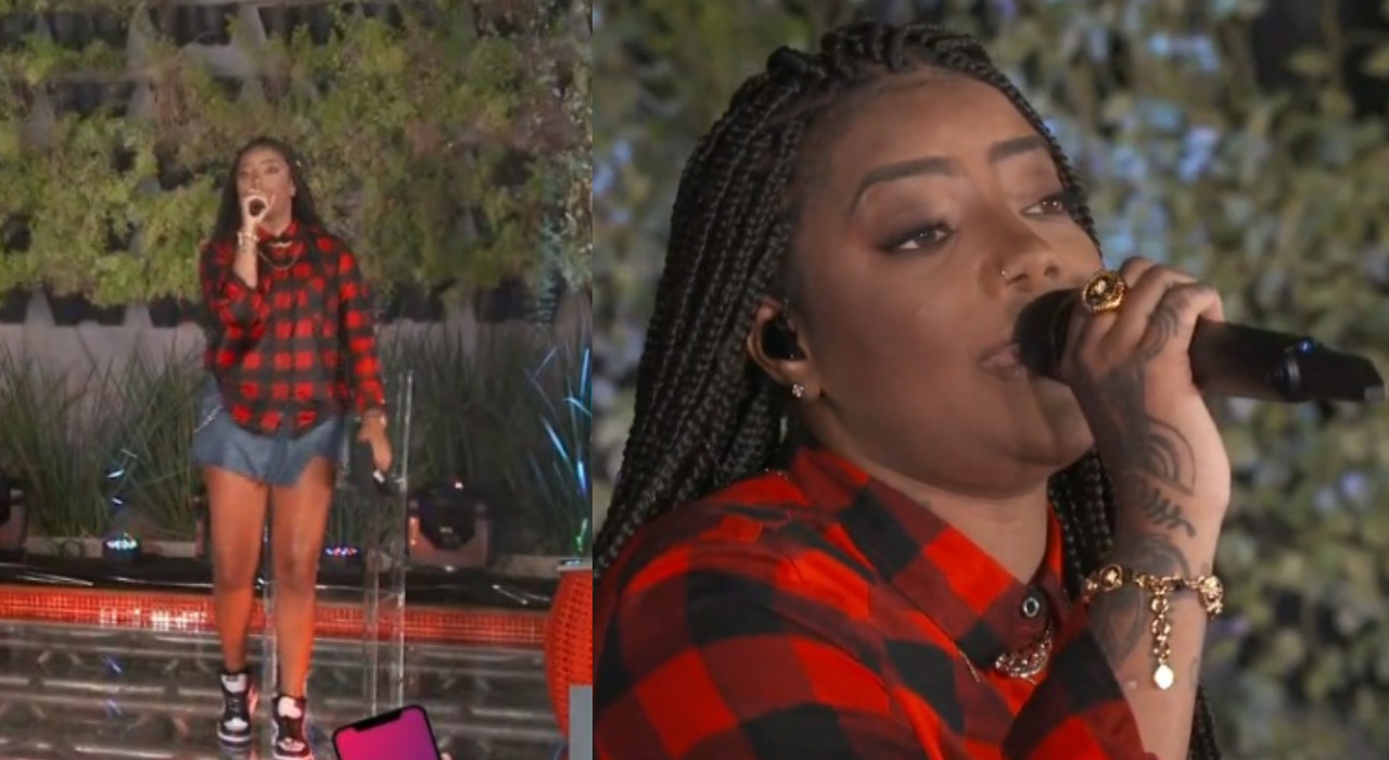 Ludmilla cai na piscina enquanto canta música de Manu Gavassi em live