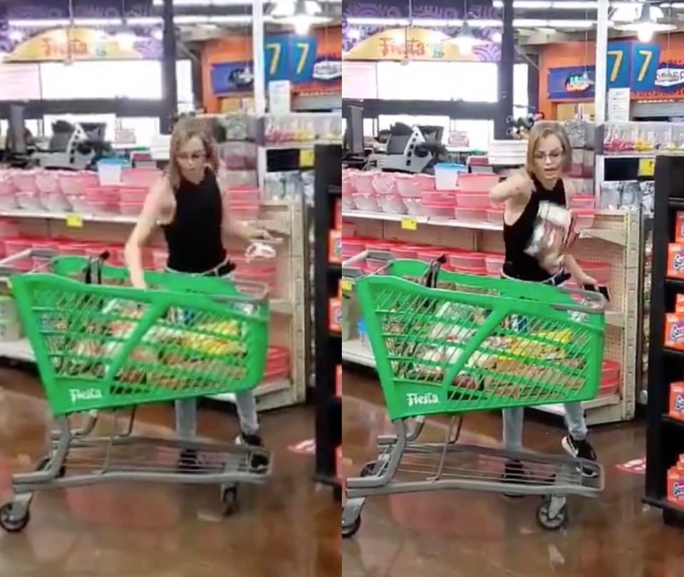 Mulher joga todas as compras no chão após ser abordada por estar sem máscara em mercado