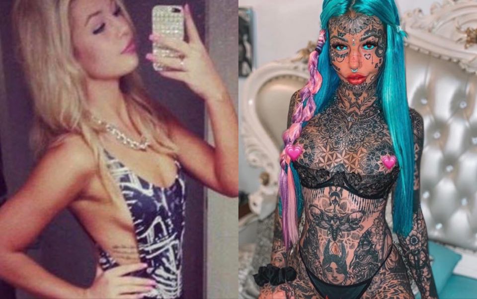 Modelo com quase 100% do corpo tatuado revela que se odiava ao relembrar foto antiga