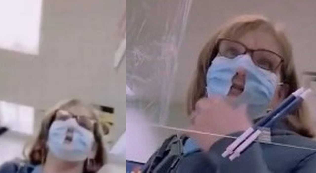 Mulher vai às compras usando máscara com buraco no meio: “Melhor para respirar”
